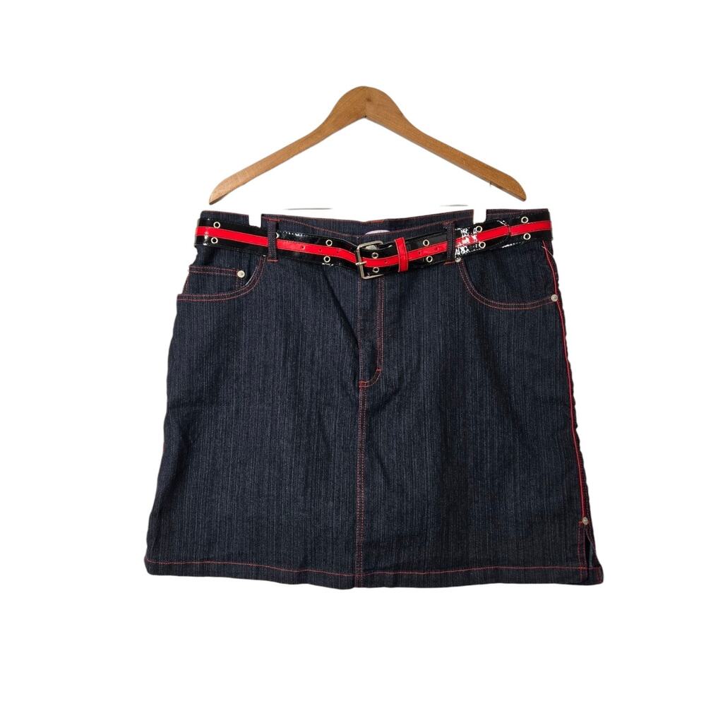 Y2K Zoey Beth Denim Skort 3X Belted Mini Red Contrast Stitch Mall Goth Retro NWT